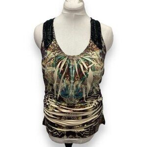 One World Women’s Crochet Lace Racerback Tank Top, Multi, size M